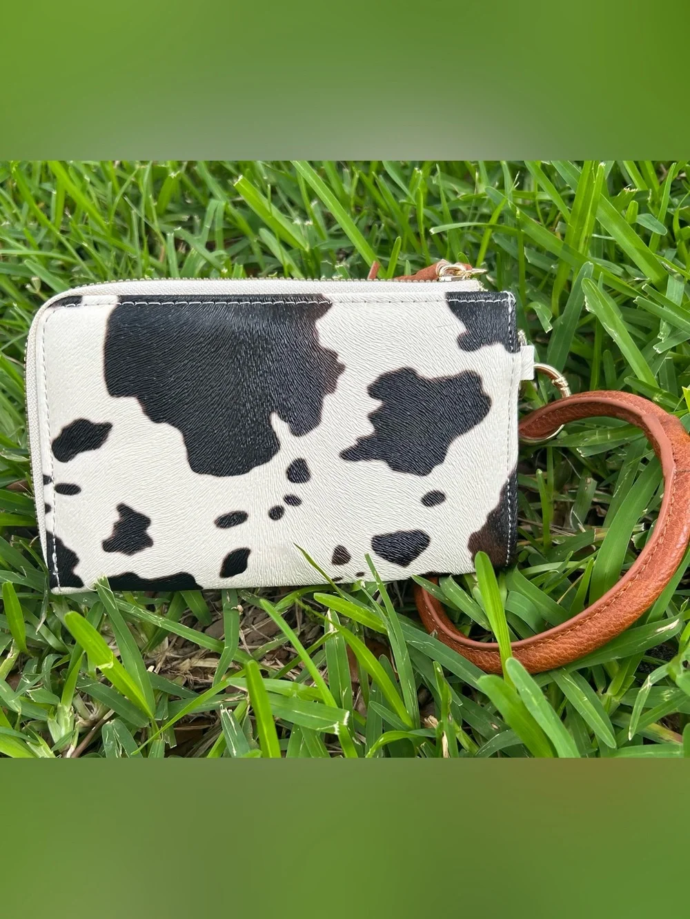 Faux Leather Cow Print Wristlet - Picture 5 of 8